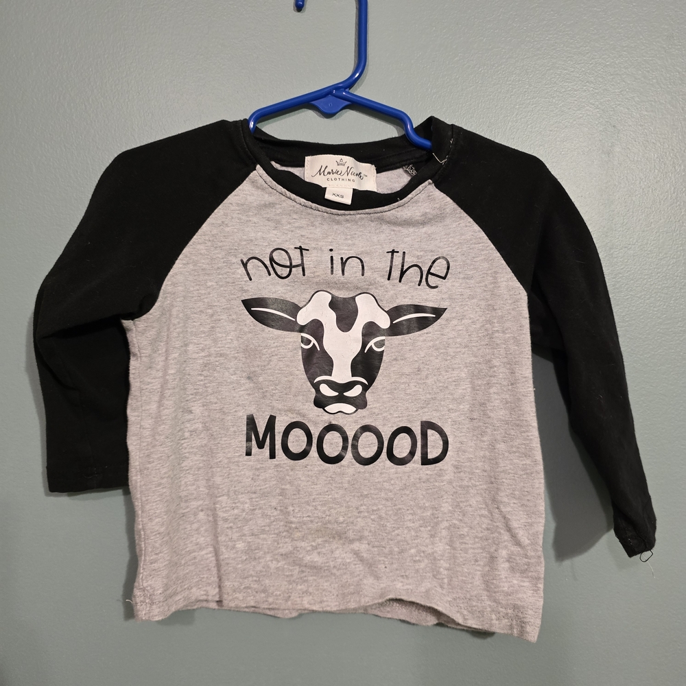 Monica + Andy Black and Gray Kids Long Sleeve Tee - Cow Design